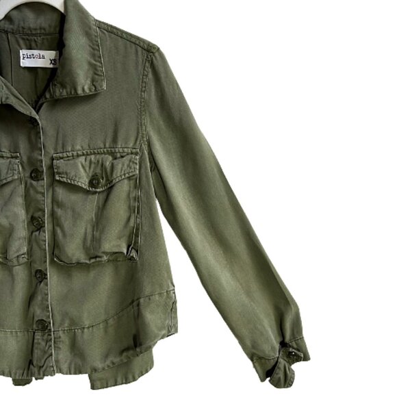 Revolve Pistola 100% Tencel Utility Button Down Long Sleeve Shirt Army Green XS - Picture 2 of 10